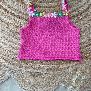 Vintage 90’s Little Lass Pink Floral Embroidered Tank Top Girls 3T Square Neck